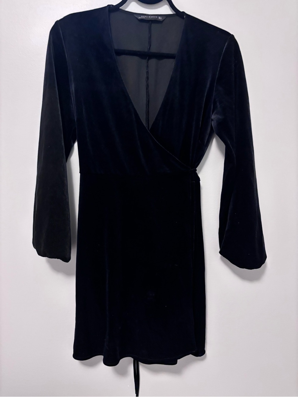 Zara Black Velvet Wrap-Style Long Sleeve Dress